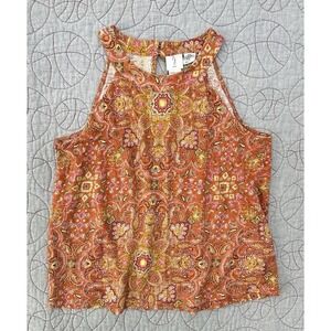 JOIE‎ Tank Top Orange Paisley Linen Boho Halter Blouse / Women's Medium